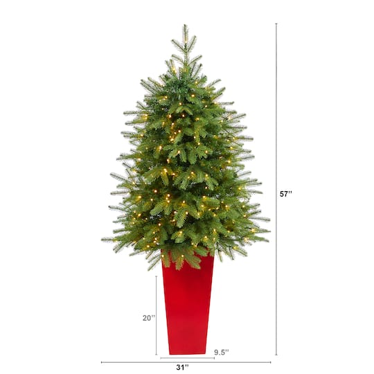 5ft. Pre-Lit Vancouver Fir Natural Look Artificial Christmas Tree in Tower Planter, Clear LED Lights